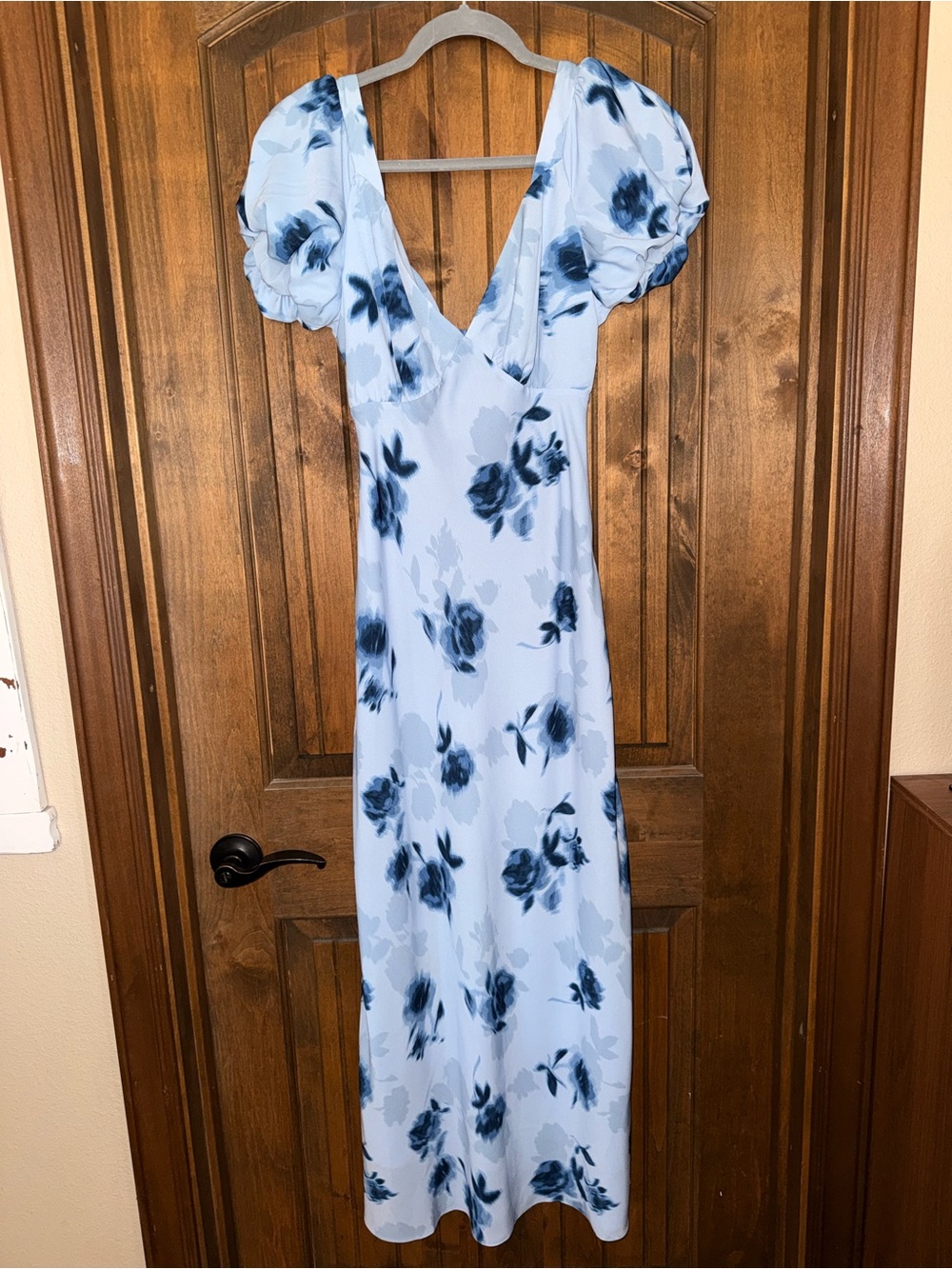 Abercrombie & Fitch Light Blue Maxi Dress with Navy Floral Print